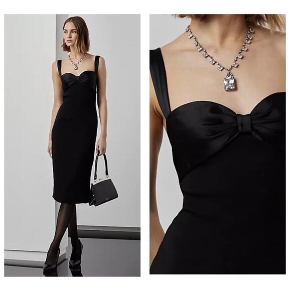 Ralph Lauren Collection Purple Label Black Cocktail Dress Satin Bow Midi Formal - Picture 2 of 11